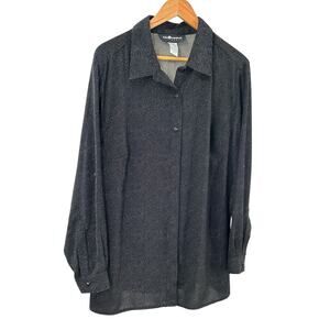 SAG HARBOR WOMAN Size 20W Long Sleeve Button Down‎ Blouse Top Black White